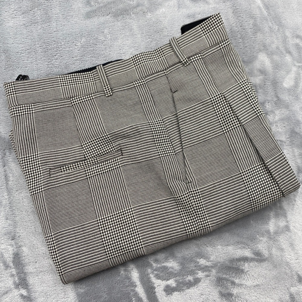 Zara Woman SAM 915 Glen Plaid High Waisted Wide Leg Trousers Black White XL